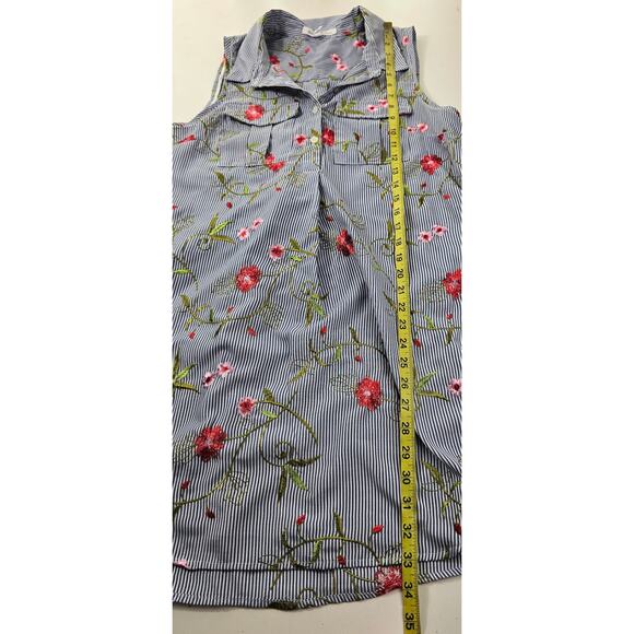 Bcbg size L button front chambray striped floral shirt tunic dress EUC whimsical - Picture 7 of 7
